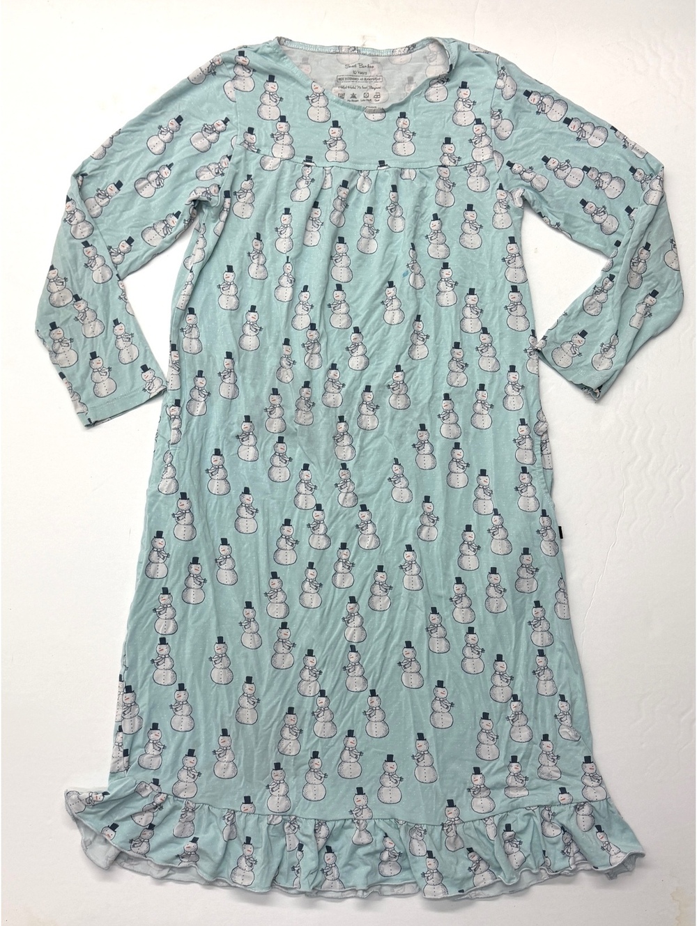 Sweet Bamboo Snowman Print Girls Dress 10 Years Holiday Christmas